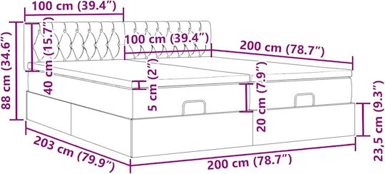 King Size Upholstered Fabric Bed Black with Storage Space Slats & Mattress 200x200cm
