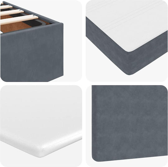 King Size Upholstered Fabric Bed Dark Grey with Slats and Mattress 200x200cm