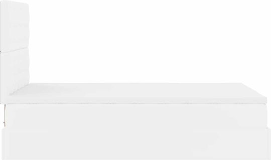 Half Double Bed Upholstered with Faux Leather White with Storage Space with Slats & Mattress 120x200cm