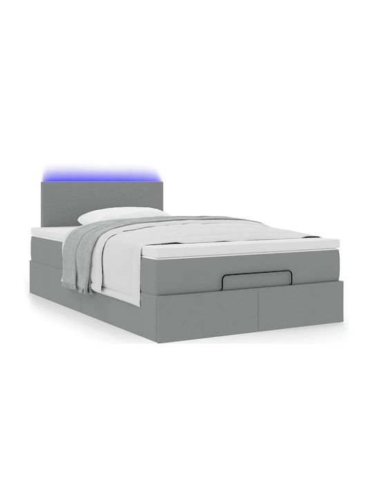 Semi-Double Bed Upholstered with Light Grey Fabric with Slats & Mattress 120x200cm