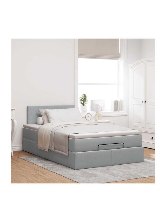 Semi-Double Bed Upholstered with Light Grey Fabric with Slats & Mattress 120x200cm