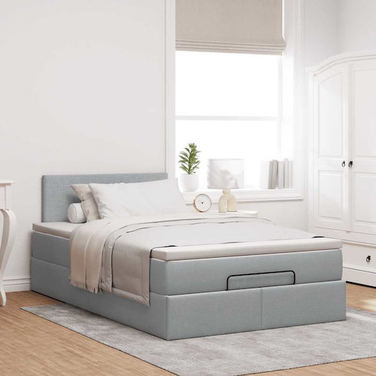 Semi-Double Bed Upholstered with Light Grey Fabric with Slats & Mattress 120x200cm