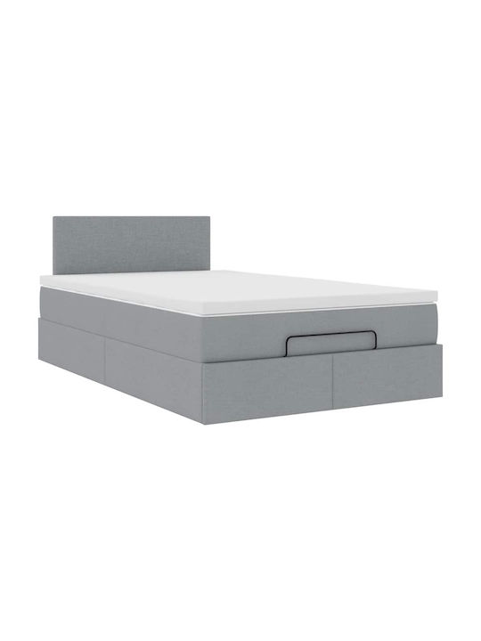 Semi-Double Bed Upholstered with Light Grey Fabric with Slats & Mattress 120x200cm