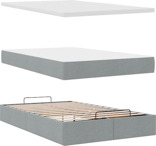 Semi-Double Bed Upholstered with Light Grey Fabric with Slats & Mattress 120x200cm
