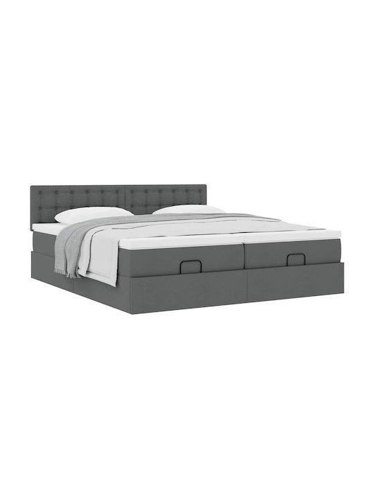 King Size Upholstered Bed with Fabric Dark Grey with Slats & Mattress 180x200cm