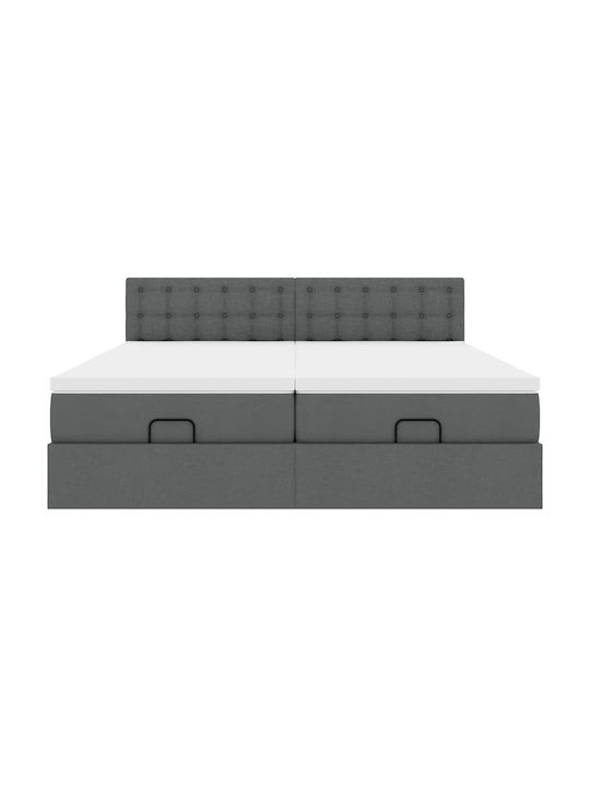 King Size Upholstered Bed with Fabric Dark Grey with Slats & Mattress 180x200cm