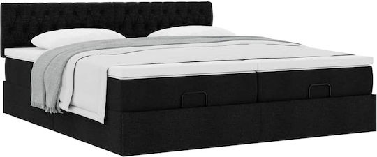 Double Upholstered Bed with Fabric Black with Slats and Mattress 160x200cm 3312010