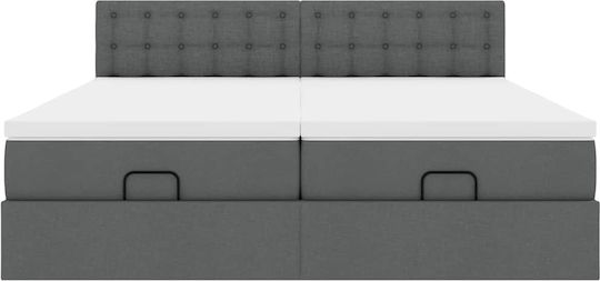 King Size Upholstered Bed with Fabric Dark Grey with Slats & Mattress 180x200cm