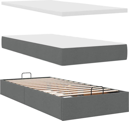 King Size Upholstered Bed with Fabric Dark Grey with Slats & Mattress 180x200cm