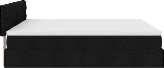 Double Upholstered Bed with Fabric Black with Slats and Mattress 160x200cm 3312010