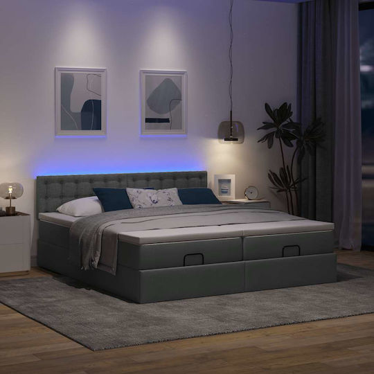 King Size Upholstered Bed with Fabric Dark Grey with Slats & Mattress 180x200cm