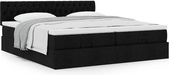 Double Upholstered Bed with Fabric Black with Slats and Mattress 160x200cm 3312010