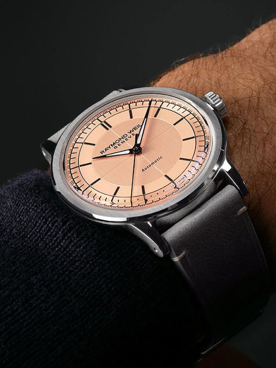 Raymond Weil Ανδρικό Ρολόι 39.5mm Μπαταρίας με Γκρι Δερμάτινο Λουράκι