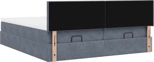 King Size Bett Mit Samt Dunkelgrau Mit Lattenrost & Matratze 200x200cm