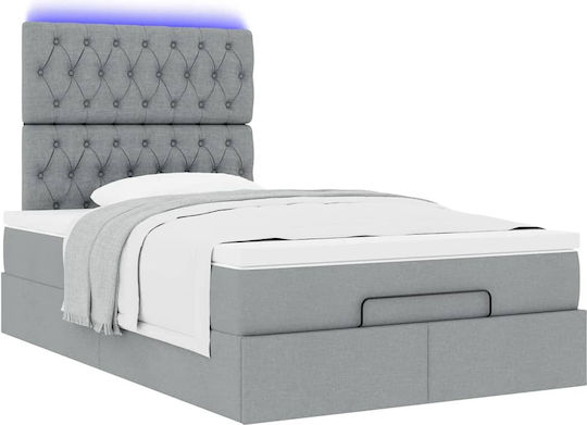 Κρεβάτι King Size Επενδυμένο με Ύφασμα Ανοιχτό Γκρι με Τάβλες & Στρώμα 200x200cm
