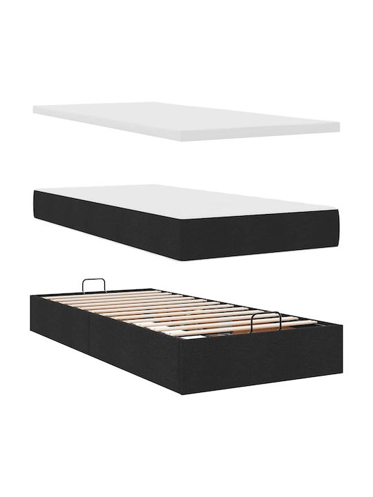 Double Bed Upholstered with Fabric Black with Slats & Mattress 160x200cm 3312817