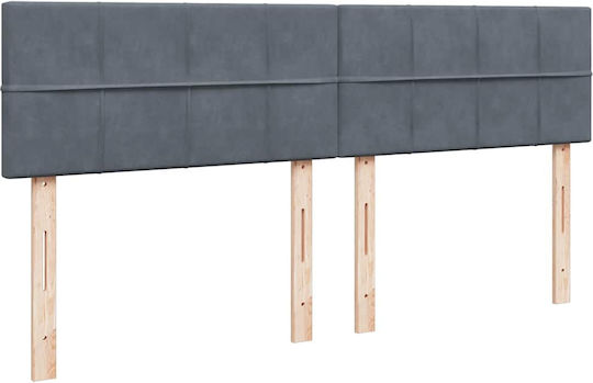 Pat King Size Îmbrăcat în Material Gri Închis cu Plăci și Saltea 200x200cm