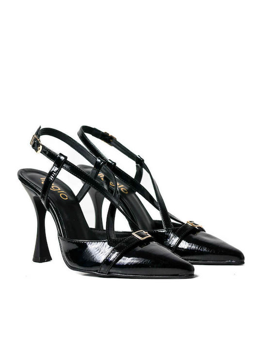 Black Greek-Made Heels with Crossed Straps