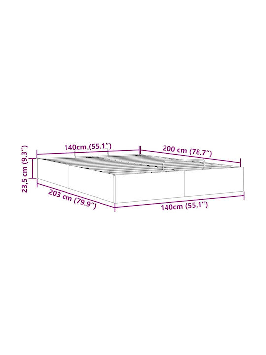 Double Upholstered Bed Base with Fabric Black with Storage Space & Slats for Mattress 140x200cm