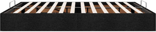 Bett mit Lattenrost Übergröße Bezogen auf Stoff Schwarz mit Stauraum & Latten für Matratze 160x200cm