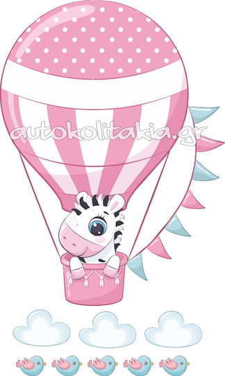 Wall Sticker Zebra Hot Air Balloon + Set of Clouds Birds 120cm X 72cm