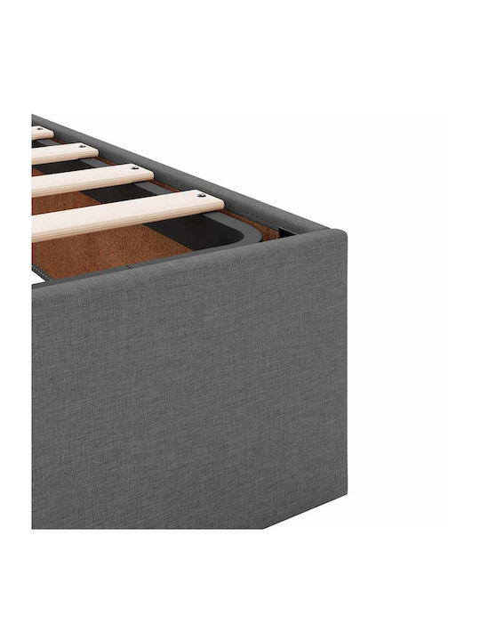 Double Bed Base Upholstered with Gray Fabric with Storage Space & Slats for Mattress 140x200cm