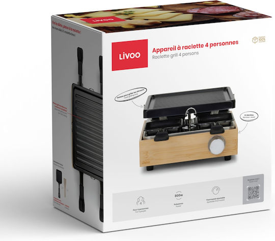 Livoo Επιτραπέζια Ηλεκτρική Ψησταριά Raclette Αυλακωτής Πλάκας 800W με Ρυθμιζόμενο Θερμοστάτη 23x22.5εκ.