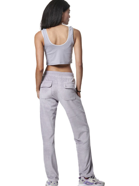 Damen Jogginghose mit Samt Hohe Taille Lila Grau