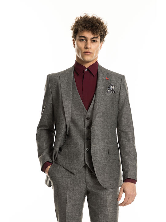 Dezign Men's Suit with Vest Gray