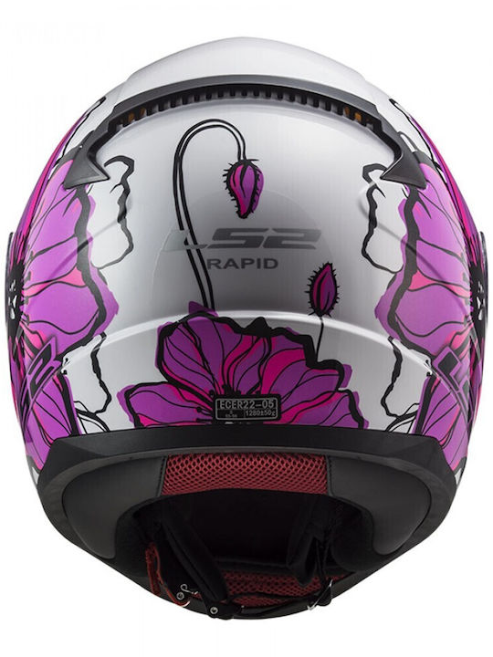 LS2 Rapid II Poppies Gloss Pink/White Κράνος Μηχανής Full Face ECE 22.05 1300gr