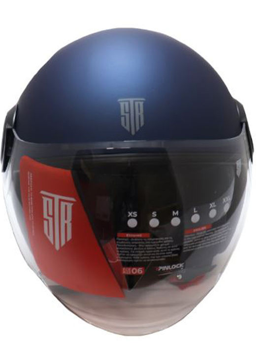 STR Pilot Blue Mat Κράνος Μηχανής Jet ECE 22.06 1250gr με Sunvisor