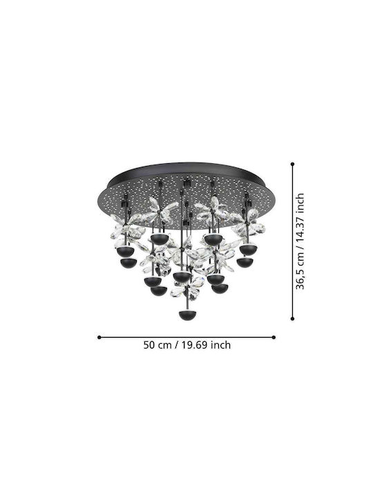 Eglo Pianopoli Ceiling Mount Light 50cm Black with Integrated LED and Crystals