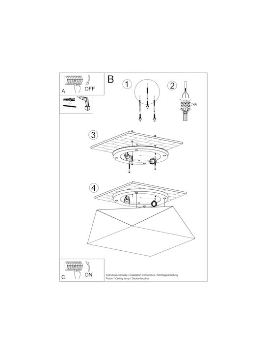 Sollux Hexa Ceiling Mount Light 40cm Silver with Socket E27