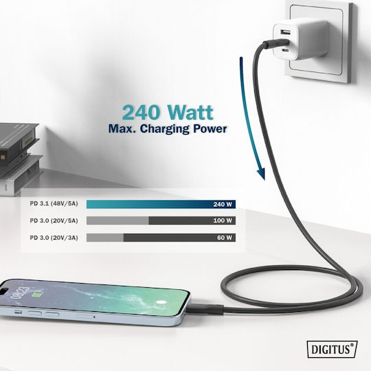 Digitus USB 2.0 Cable USB-C male - USB-C 240W Black 1m (Ak-300344-020-S)