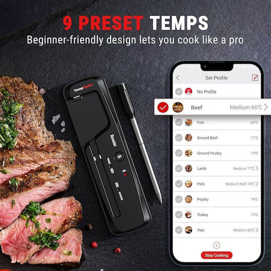 Thermo Pro Ασύρματο Ψηφιακό Θερμόμετρο Μαγειρικής με Ακίδα και Bluetooth Thermo Pro Ασύρματο Ψηφιακό Θερμόμετρο Μαγειρικής με Ακίδα και Bluetooth