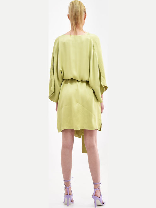 Sommer Mini Abend Kleid Satin Wickel Grün