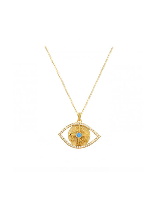 Art d or Necklace Double Talisman Eye from Gold 9 K with Zircon