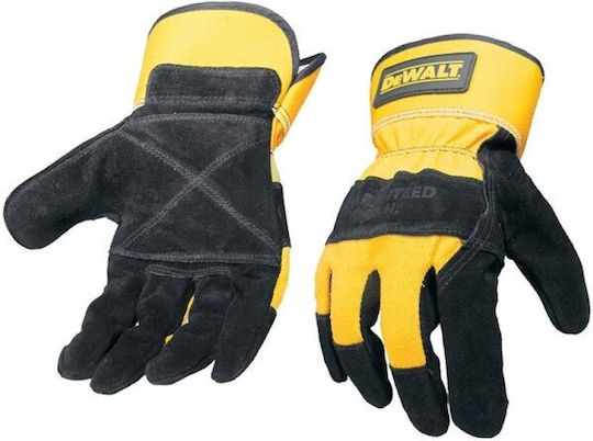 Dewalt Premium Cotton Safety Glofe Leather Yellow