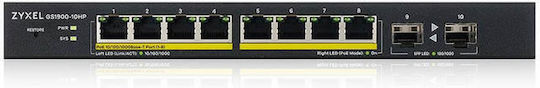 Zyxel GS1900-10HP Managed L2 PoE+ Switch with 8 Gigabit (1Gbps) Ethernet Ports and 2 SFP Ports
