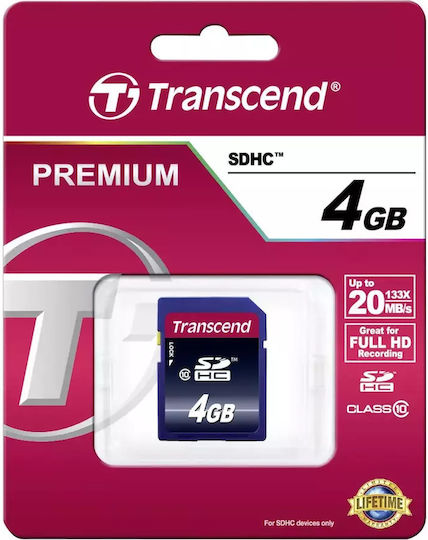 Transcend SDHC 4GB Class 10 20MB/s με αντάπτορα