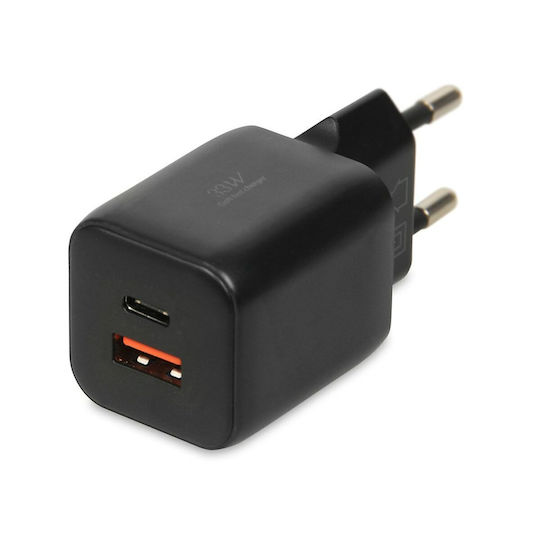 iBox Φορτιστής GaN με Θύρα USB-A και Θύρα USB-C και Καλώδιο USB-C - USB-C 33W Power Delivery / Quick Charge 3.0 Μαύρος (C-42)