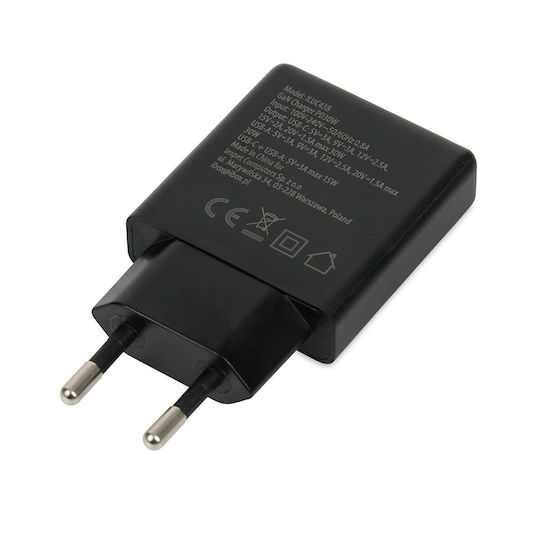 iBox Ladegerät ohne Kabel GaN mit USB-A Anschluss und USB-C Anschluss 30W Stromlieferung / Schnellaufladung 3.0 Schwarzs (C-43)