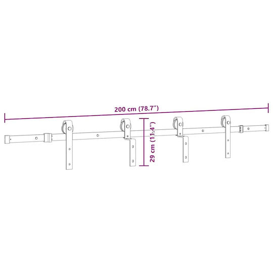 vidaXL Sliding Door Mechanism for Middle Door 200cm Black