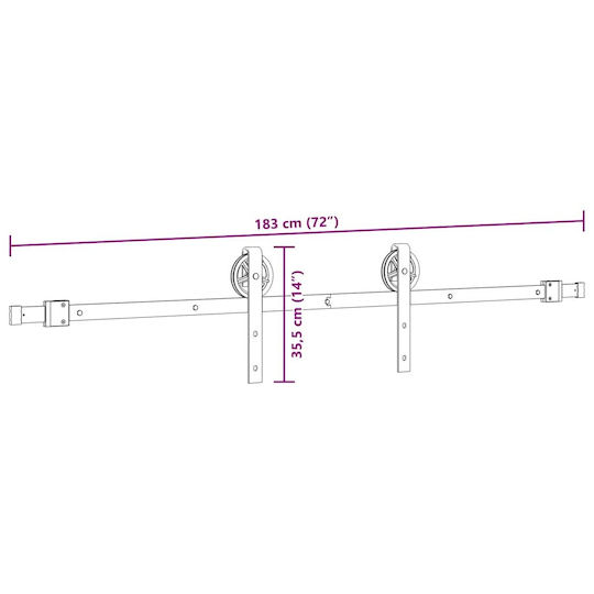 vidaXL Sliding Door Mechanism For Door Knobs 183cm Black