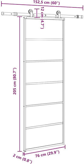 Vidaxl Sliding Door Mechanism 76x205 cm Glass ESG & Aluminum Black