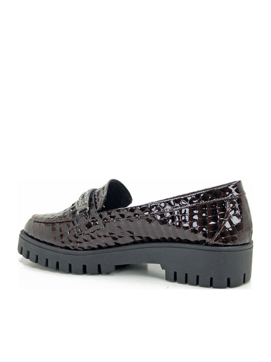 Lackleder Damen Loafers in Burgundisch Farbe