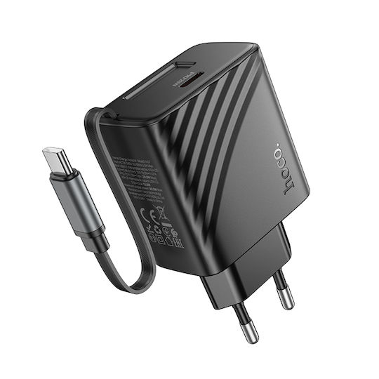 Hoco Ladegerät mit integriertem Kabel GaN mit USB-C Anschluss USB-C 20W Stromlieferung Schwarzs (N57)