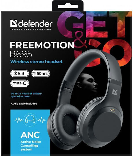 Defender FreeMotion B695 Ασύρματα / Ενσύρματα On Ear Ακουστικά με 50 ώρες Λειτουργίας Μαύρα