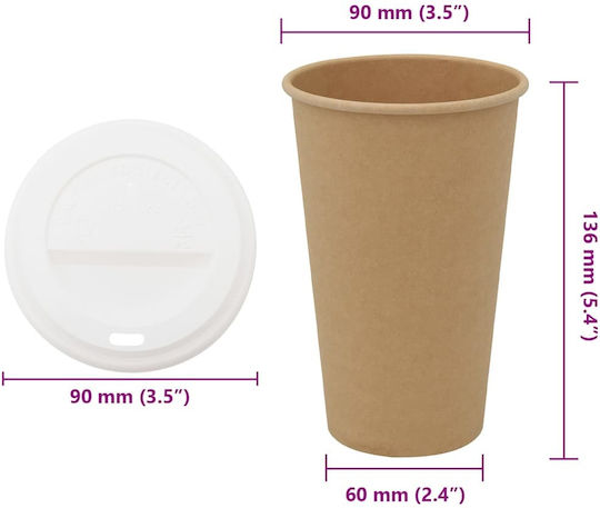 vidaXL Ποτήρι μιας Χρήσης Χάρτινo Καφέ 480ml 1000τμχ
