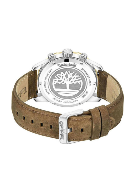Timberland Hampton Harbour Herrenuhr 46mm Chronograph Batterie mit Braun Lederarmband